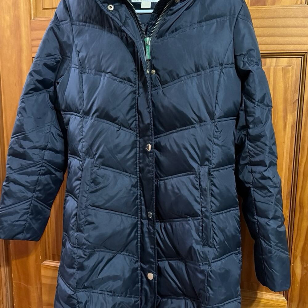MICHAEL KORS DOWN Puffer Coat Faux Fur Trim Hood Knee Length Black S